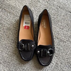Coach Elkie Leather Moccasin Loafer Flats - Black - Size 5B - Slip On Shoes